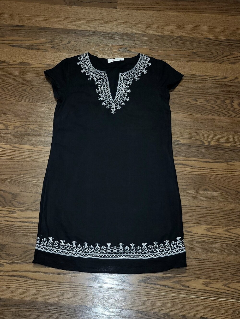 Womens VINEYARD VINES Cotton LINEN Mini Dress Black Metallic Embroidered Trim 6